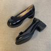 French retro leather bow light mouth single shoes women's summer new commuter thick heel women's shoes