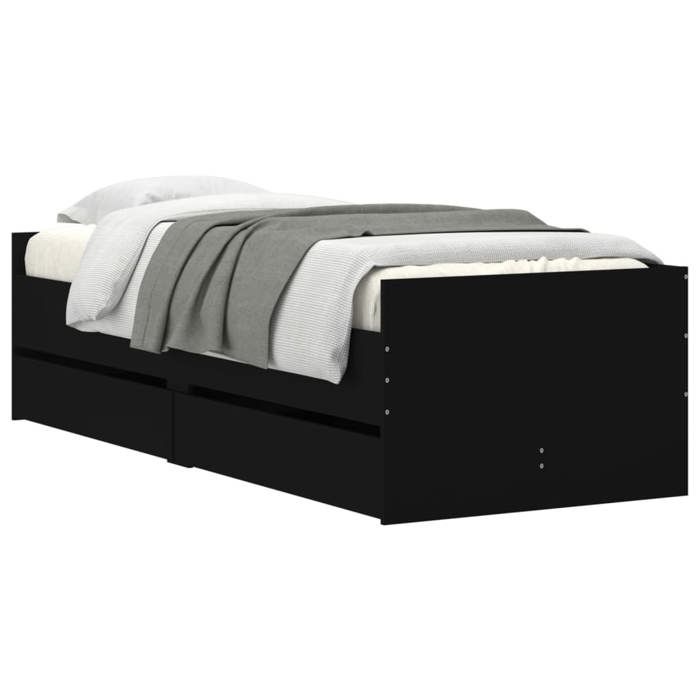 VidaXL Bed Frames with Drawers, Single Bed with Slat Base, Adult Bedroom Bed, Modern, Black 90x190 Cm Wood 3207351