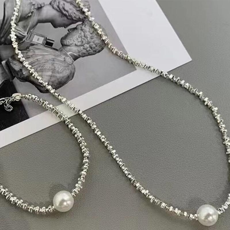 Pearl Geometric Irregularstitching Necklace Europe And America Exaggerated Chain