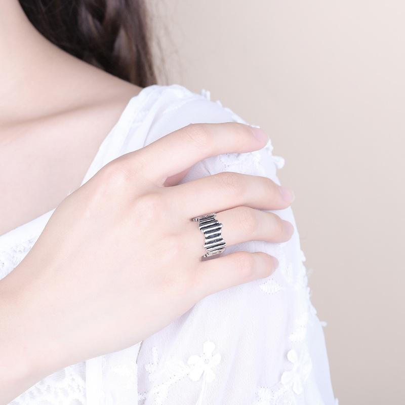 Foxanry Silver Color Creative Irregular Geometric Handmade Ring Vintage Thai Silver Party Anillos Jewelry Size Adjustable