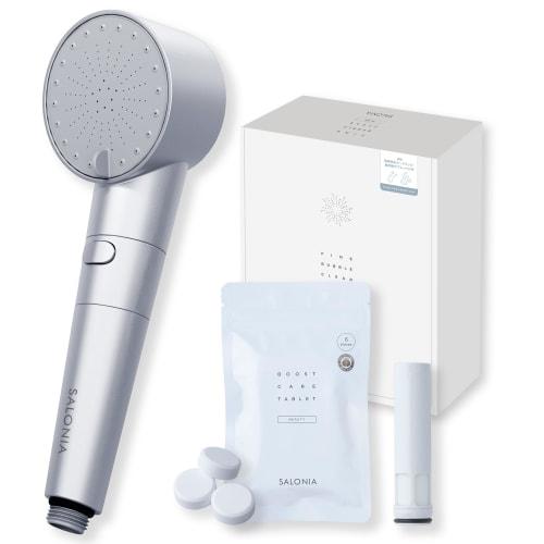 SALONIA Fine Bubble Clear Shower Head with Micro-Nano Bubble Technology, Water-Saving, High Water Pressure, Chlorine Removal Cartridge + Bicarbonate T