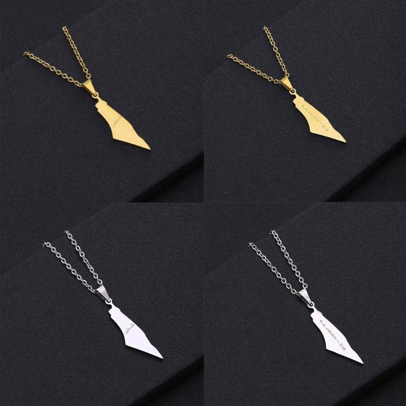 ISR and PS Map Necklace for Men Women Stainless Steel Gold Silver Color Pendant Necklaces Neckchain Jewelry