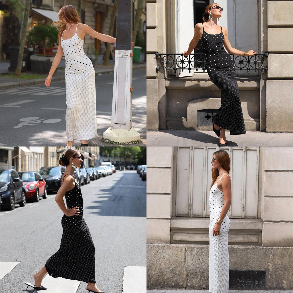 Letnia Damska Sukienka Na Ramiączkach W Grochy Z Łączonymi Cienkimi Ramiączkami Do Codziennego Użytku