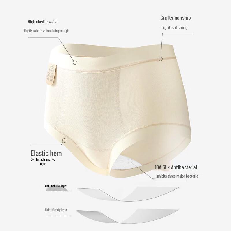 Yalu Women's Pure Cotton Seamless Antibacterial Mid-Waist Briefs 3-Pack