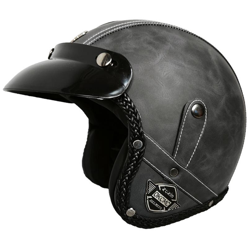 Retro 3/4 Helmet Men and Women Four Seasons Handmade Leather Helmet Electric Car Safety Helmet