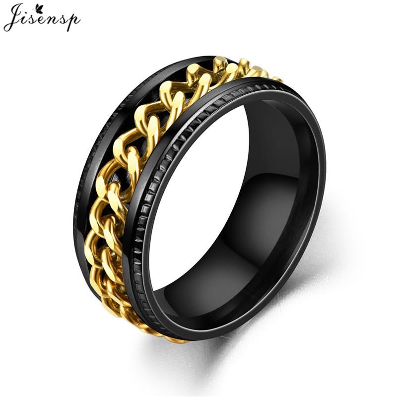 Fashion Anxiety Fidget Rings Relaxing Stainless Steel Rotatable Chain Ring for Men Women Spinner Zircon Gold Black Bague Homme
