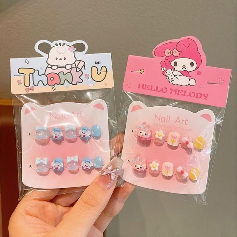 Cartoon Kids' Wearable Nail Tips - Cute Self-Adhesive Jelly Stickers for Girls