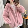 Women's Hooded Long Sleeve Faux Rabbit Fur Coat Loose Casual Mid Length Winter Outerwear