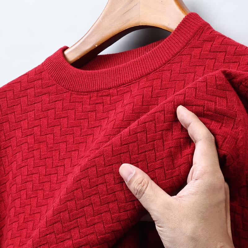 Hengyuanxiang Men's Houndstooth Round Neck Wool Blend Pullover Sweater