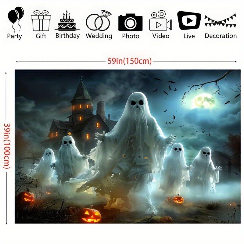 Halloween Ghost Forest and Gothic Castle Background Cloth - Horror White Ghost, Polyester, No Power Required