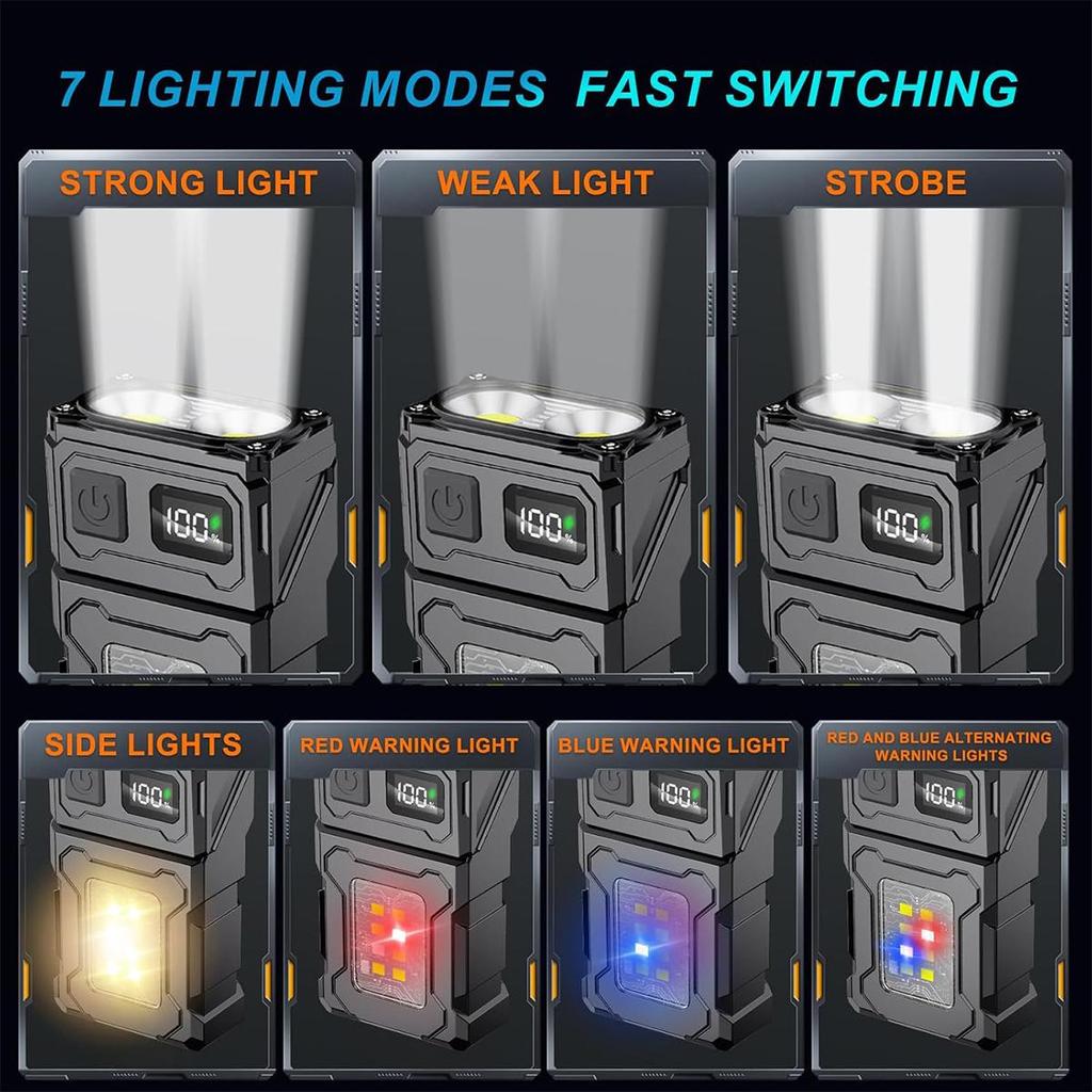 Mini Led Cob Flashlight Dual Light Source Multifunctional Flashlights Portable Keychain Multiple Modes Usb Charged 180°rotatable