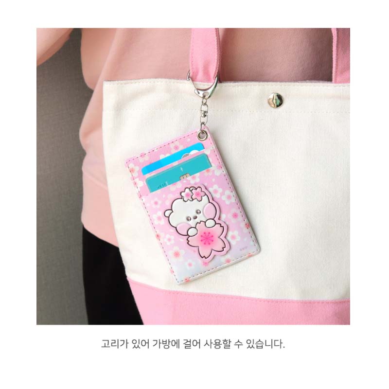 BTS BT21 Official Minini PU Leather Patch Card Holder CHEERY BLOSSOM Authentic