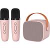 Micro Karaoke Machine, 2 Wireless Microphones, Portable LED Speaker, Smart Compatible, For Party Travel Children Adults Pink