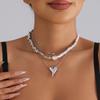 Irregular Heart Pendant Necklace Imitation Pearl CCB Geometric Choker Collar Y2k Statement Accessories