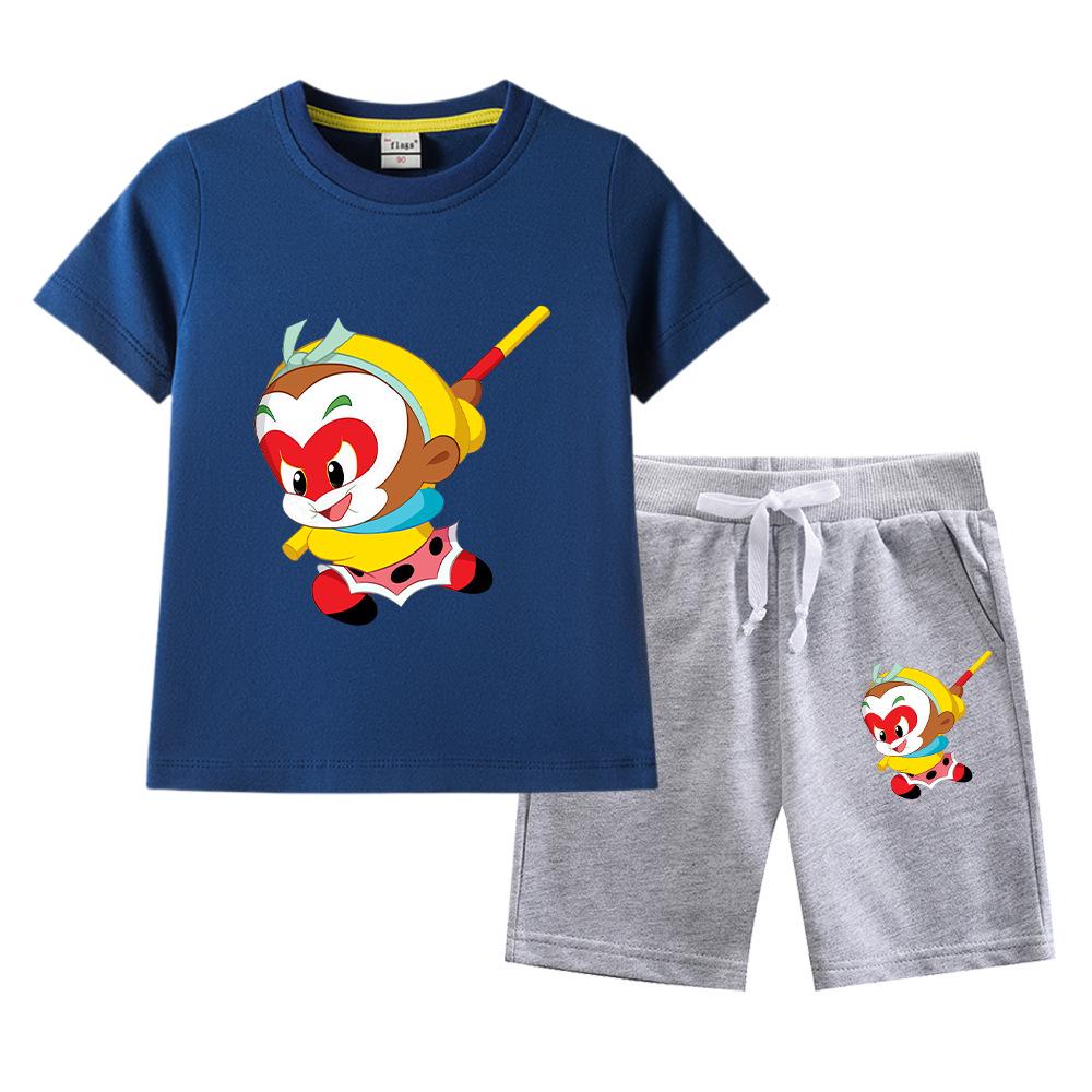 Sun Wukong Boys' Summer 2023 Cotton Outfit: Short Sleeve T-shirt & Shorts Two-Piece Set
