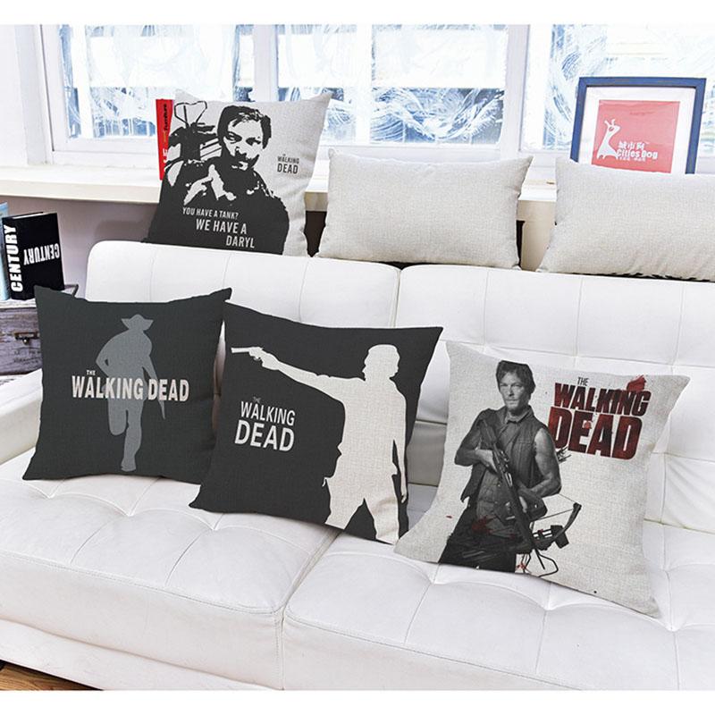 The Walking Dead Print Decorative Pillows One Side Print Cotton Linen Cushion Cover 45X45Cm Woven Throw Cushion Pillow Cover