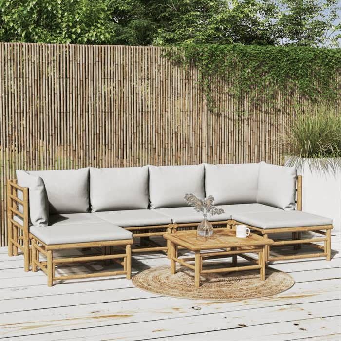 VidaXL Garden Lounge Set 7 Pcs with Light Grey Cushions Bamboo 3155101