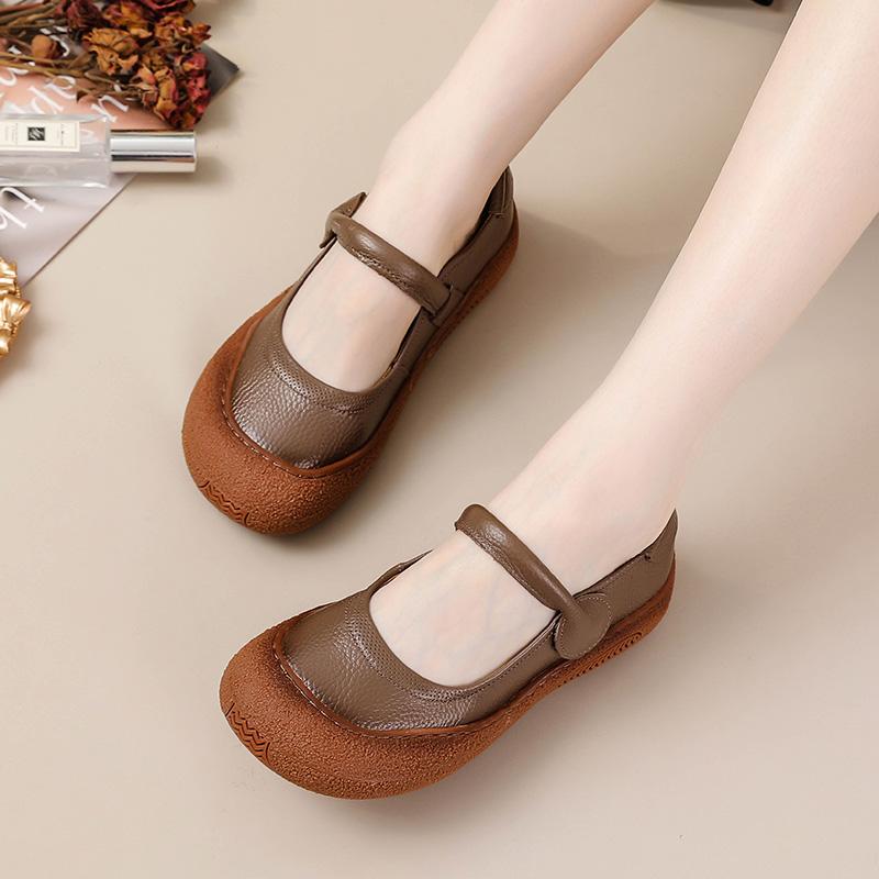 Fashion New Wide Toe Leather Shoes Women Mary Jane Flats Espadrilles Shoes Woman Vintage Loafer Roman Flats Ladies Fall Concise Moccasin