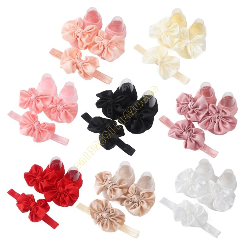 

2pcs Breathable Floor Socks Bowknot Headband Infant Bowtie Socks Birthday Gift DXAD