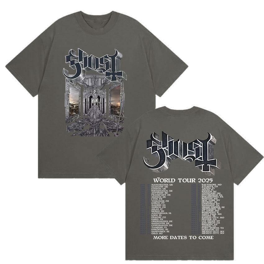 Banda Ghost Skeletour World Tour 2025 Estampa de Álbum Camiseta Masculina Hip Hop Oversized Venda Quente Camiseta Moda Algodão de Alta Qualidade