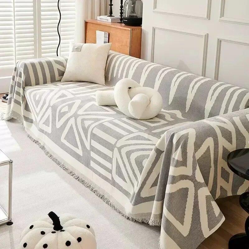 Geometric Printed Sofa Blanket Chenille Dustproof Anti-scratch Sofa Mat for Living Room Multipurpose Furniture Protection Cover