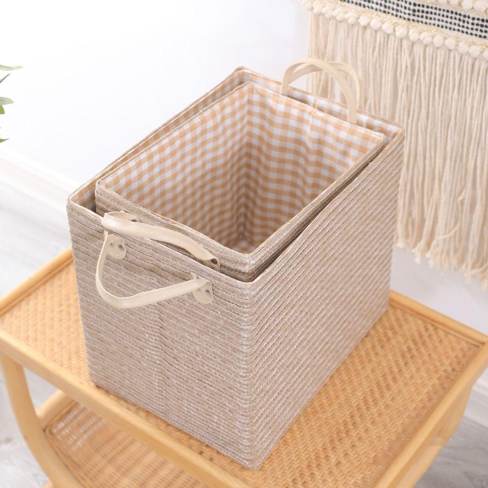 with Handle Woven Storage Basket Handmade Sorting Box Home Organizer Storage Box  Cosmetics