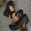 Comemore Summer New Denim Sandals Women Thick Bottom Height Increase Belt Buckle Leisure Beach Shoes Hih Heels Wedegs Sandales