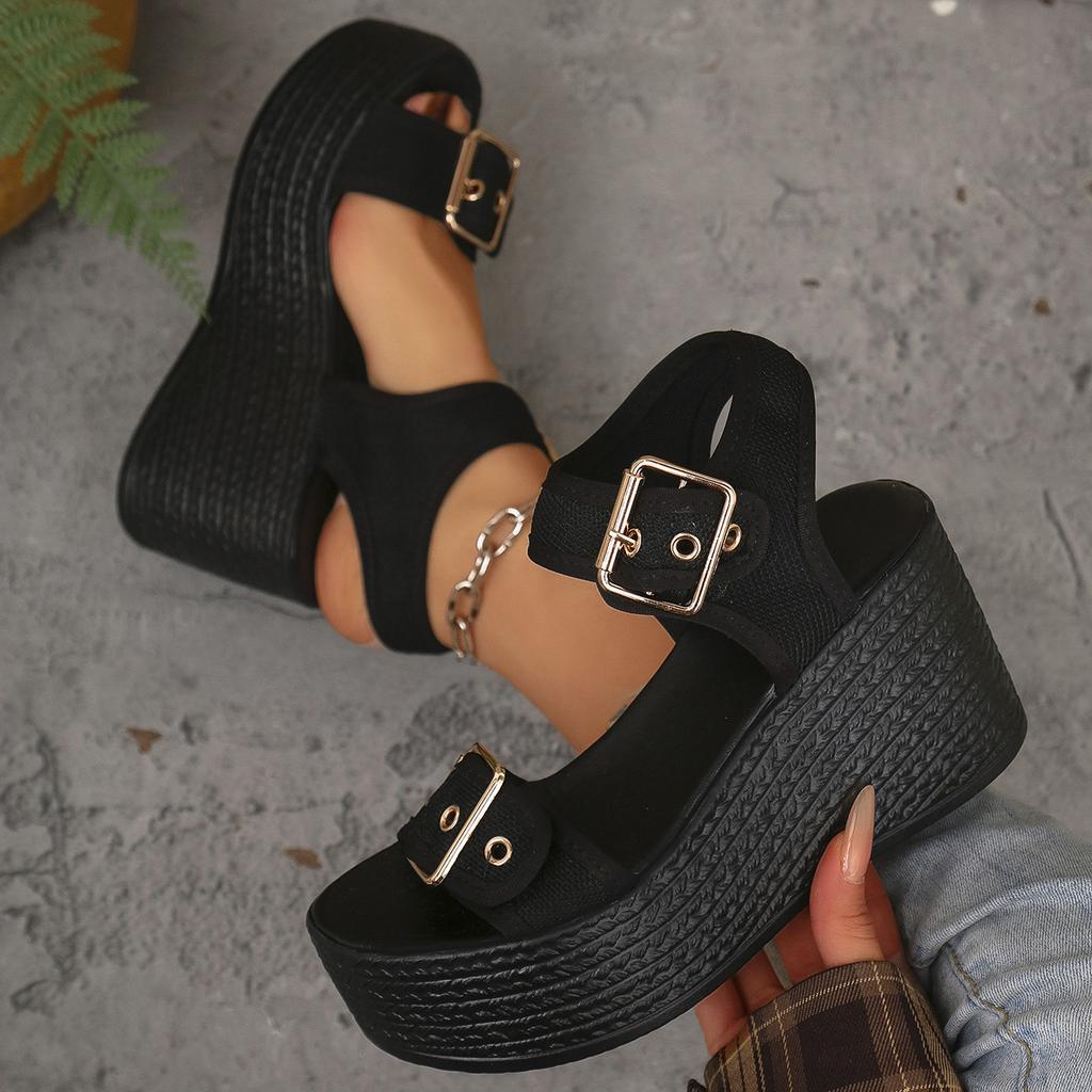 Comemore Summer New Denim Sandals Women Thick Bottom Height Increase Belt Buckle Leisure Beach Shoes Hih Heels Wedegs Sandales