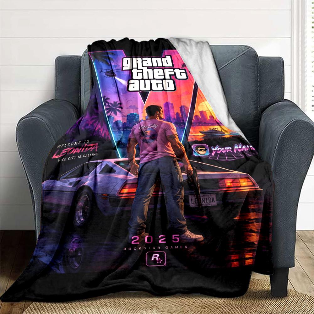 Grand Theft Auto Personalizza il Tuo Nome Coperta Regalo Coperta Personalizzabile Ultra-Morbida Adatta per Soggiorno Soggiorno Sedia da Ufficio Divano