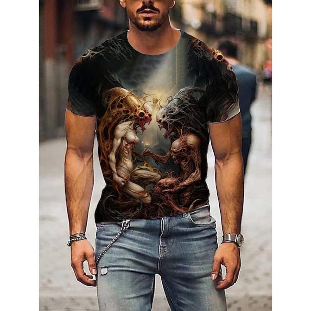 Terror Skull 3D Digital Printed Men's Street Round Neck Short Sleeved T-shirt