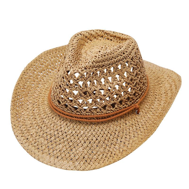 Cowboy Straw Hat With Wide Brim For Summer Outdoor Sunshade And Casual Wear