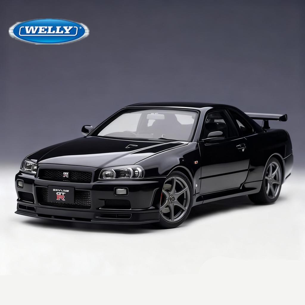 Welly 1/24 Nissan Skyline GTR R34 Alloy Sports Car Model Diecasts Metal Racing Car Vehicles Model Simulation Childrens Toys Gift