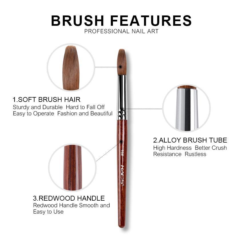 kads Kolinsky Sable Acryl-Nagelkunstpinsel, Nagelverlängerung, UV-Nagelgel, Schnitzstiftpinsel, flacher, runder roter Holz-Acrylpinsel