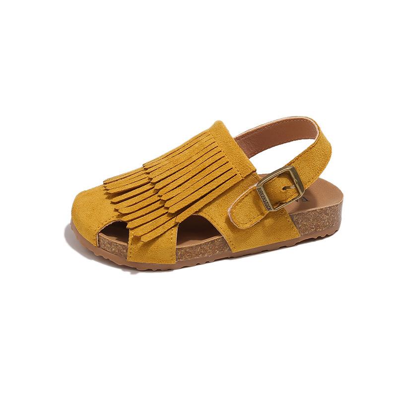 Summer Peep Toe Tassel Children Shoes Girls Sandals Soft Bottom Flat Heel Buckle Girl's Shoes Back Strape Slingbacks Shoe I05285