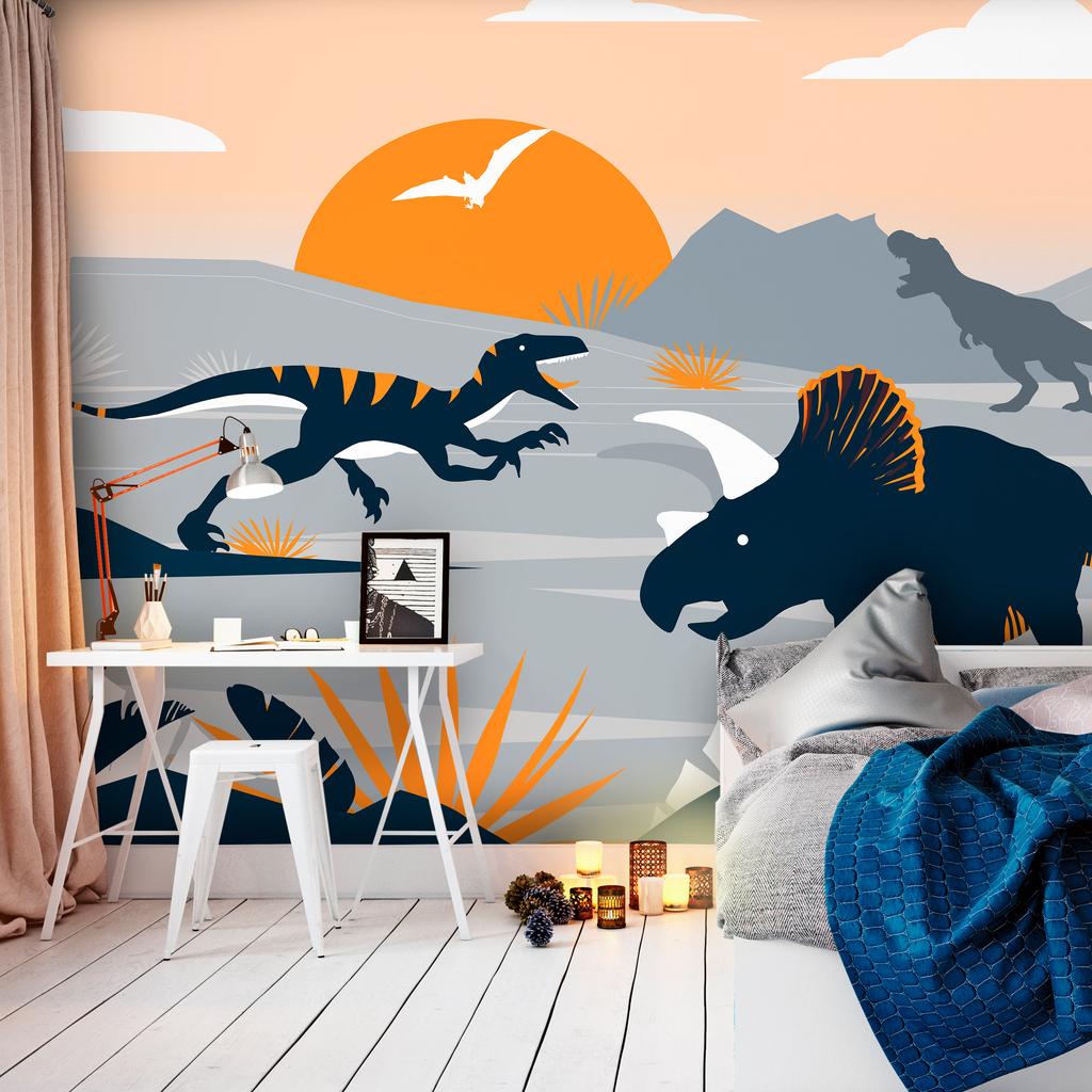 Fototapeta - Ostatnie Dinozaury Z Pomarańczowym - Abstrakcyjny Krajobraz Do Pokoju