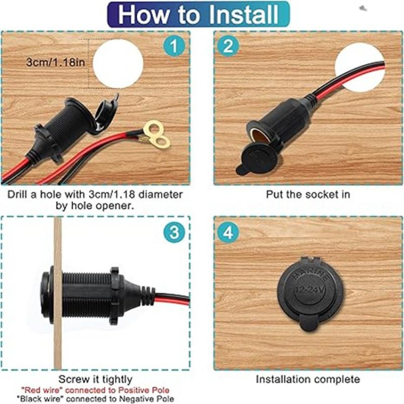 12 awg 12V24V High-power Waterproof Threaded Cigarette Lighter Female Socket Wire for Car and Motorcycle Modification