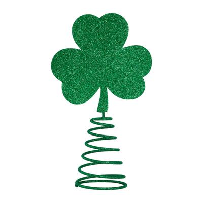 St. Patrick's Day Shamrock Tree Topper with Spring Base Glitter Irish Clover Miniature Christmas Tree Top Decoration Holiday Party Ornament