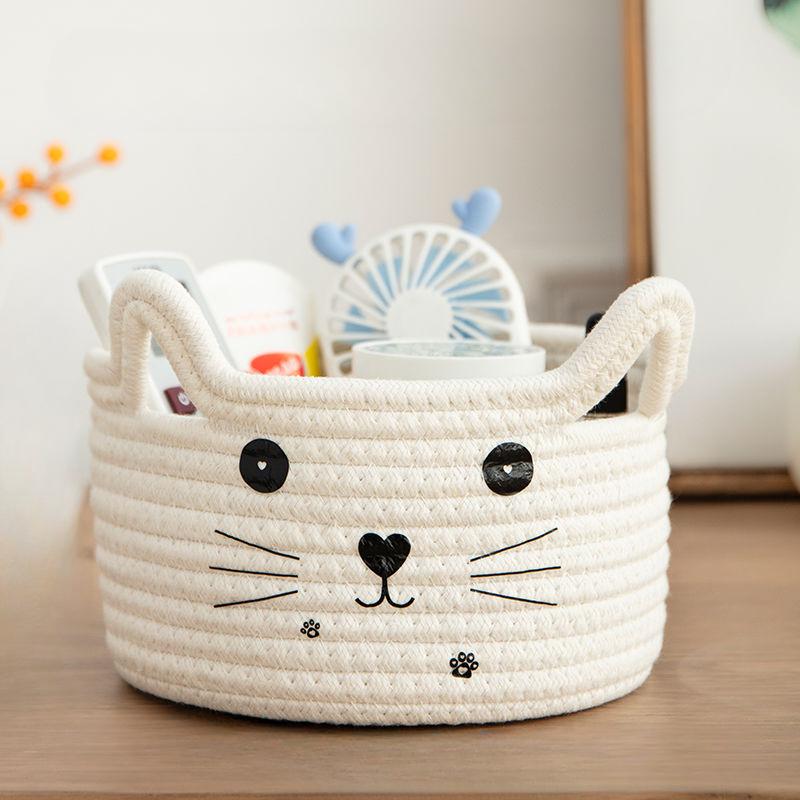 Cute Storage Baskets Cotton Woven Bedroom Household Decor Organizer Case Key Snacks Desktop Sundries Deposit Tidy Box Items Home