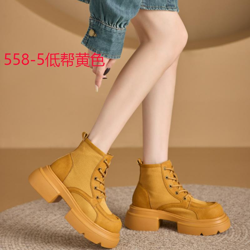 

2025 осень новые парусиновые вставки резиновые сапоги женские корейская версия боковая молния толстая подошва ботинки Мартина женские повседневные маленький размер женские 32