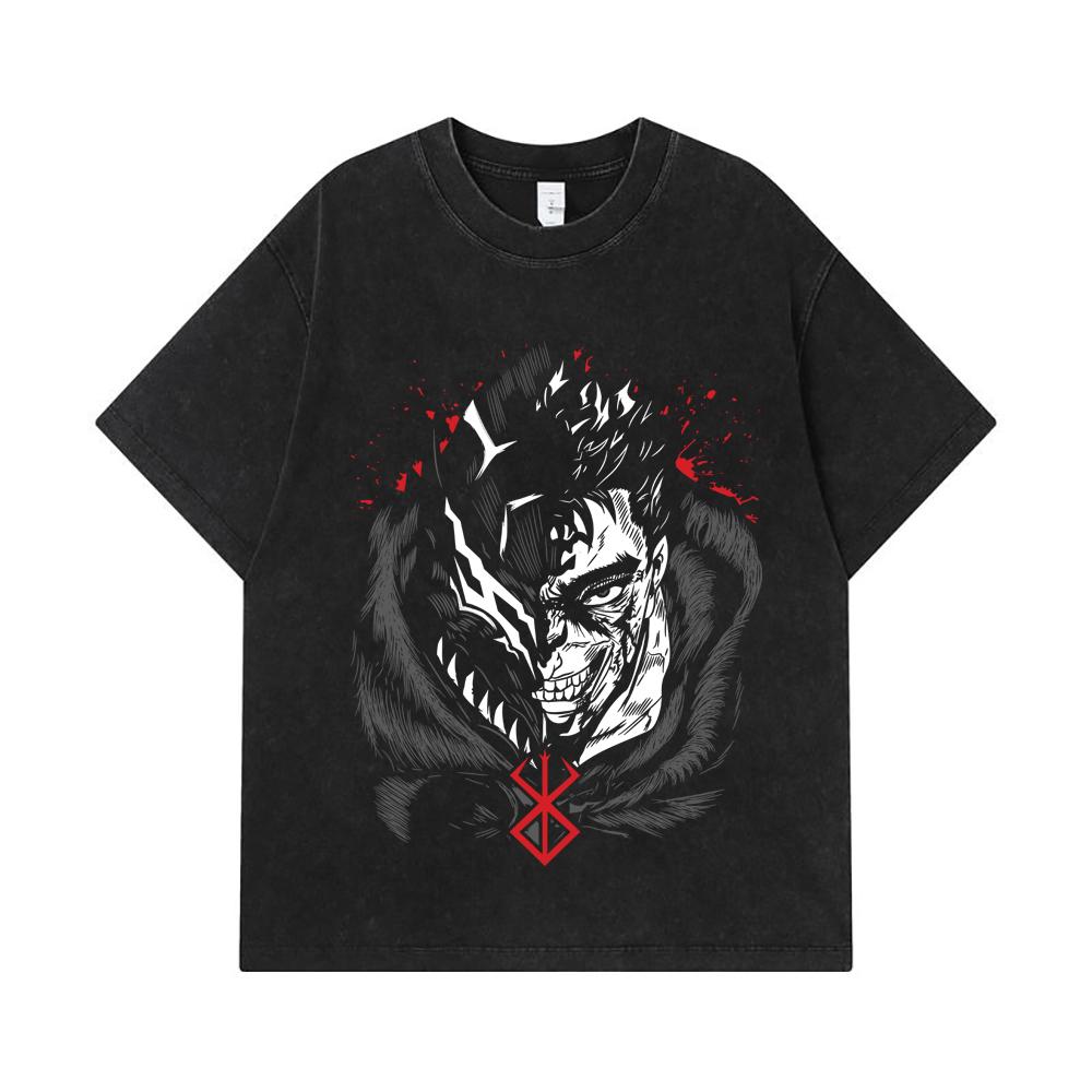 275 GSM Gewaschene T-Shirts 100% Baumwolle Berserk V9 Druck Unisex Schweres Baumwoll-T-Shirt