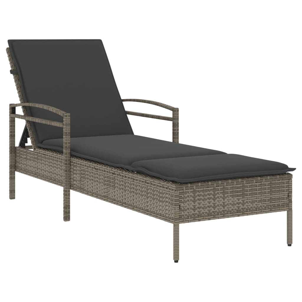 Grey Sun Lounger with Cushion 63 X 200 X 81 Cm Poly Rattan