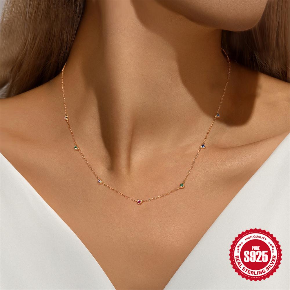 Simple Style S925 Sterling Silver Valentine'S Day Niche Design Sense "Hidden Head Poem" Concept Colorful Zircon Necklace