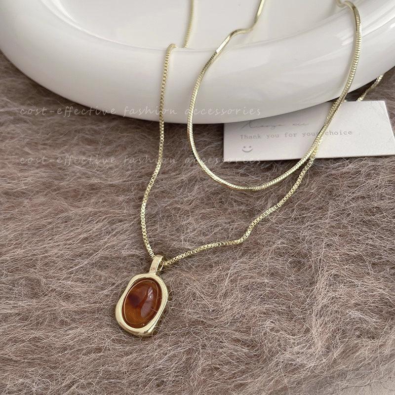 Maillard Tiger's Eye Stone Tassel Necklace Women's Autumn and Winter Retro High-end Fashion Sweater Chain Niche Design Sweater Chain