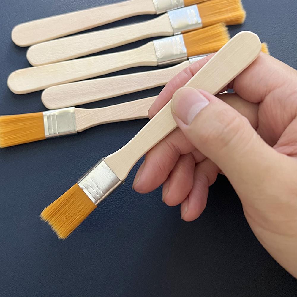 6pcs Yellow Nylon Square-Wash Paintbrushes Mini Solid Wood Handle for Clean The Dust and Students Art Painting Oil Brushes