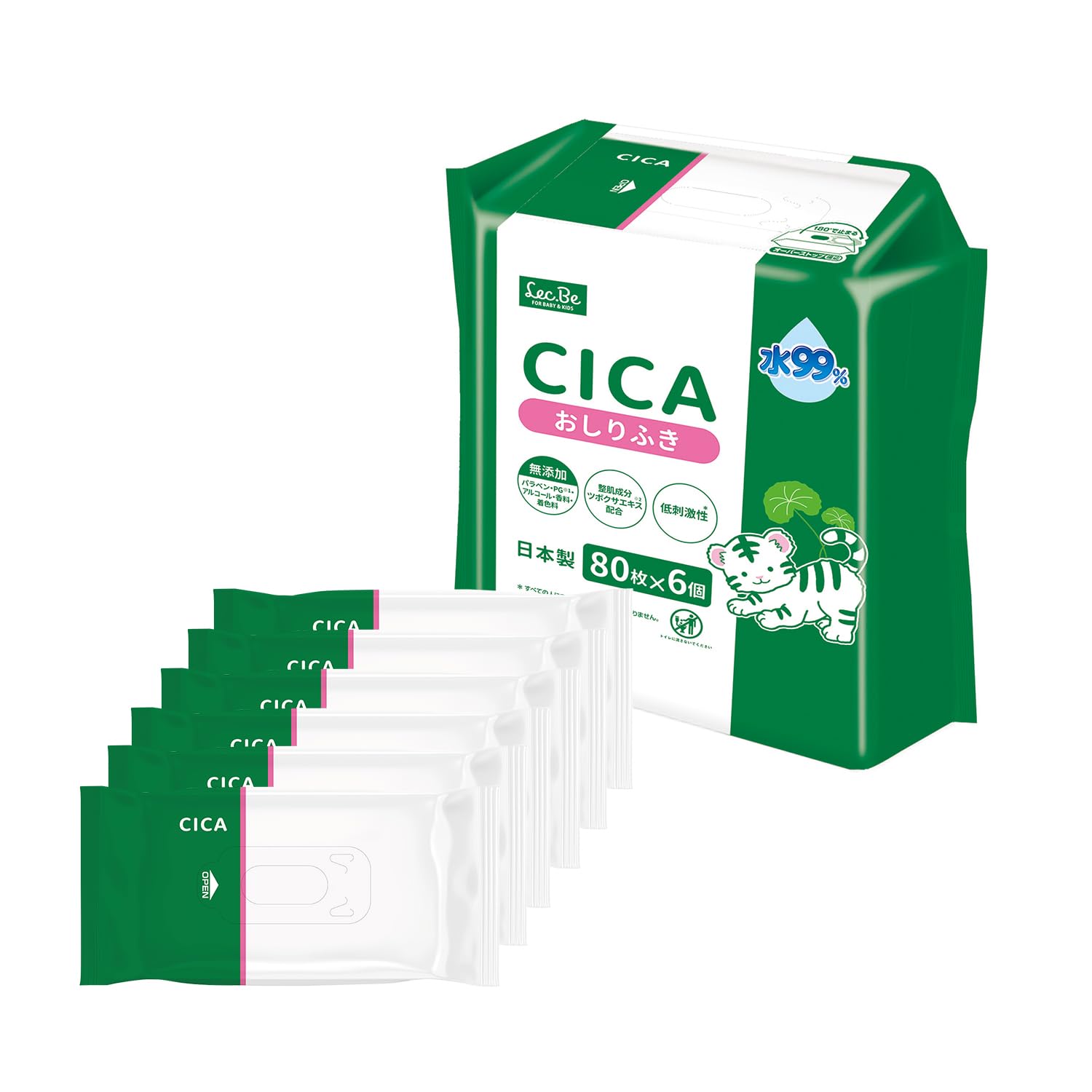 

LEC CICA Baby 80 листов x 6 упаковок Кондиционирование кожи Центелла азиатская Чистый Сделано в Японии Салфетки, (480 листов), Ингредиенты Экстракт, 99% Вода,