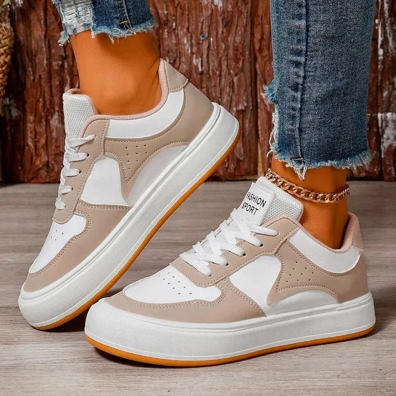 Fashion Ladies Shoes on Sale 2024 Brand Lace Up Women's Vulcanize Shoes Autumn Round Toe Mixed Colors Breathable Sport Shoes Ladies