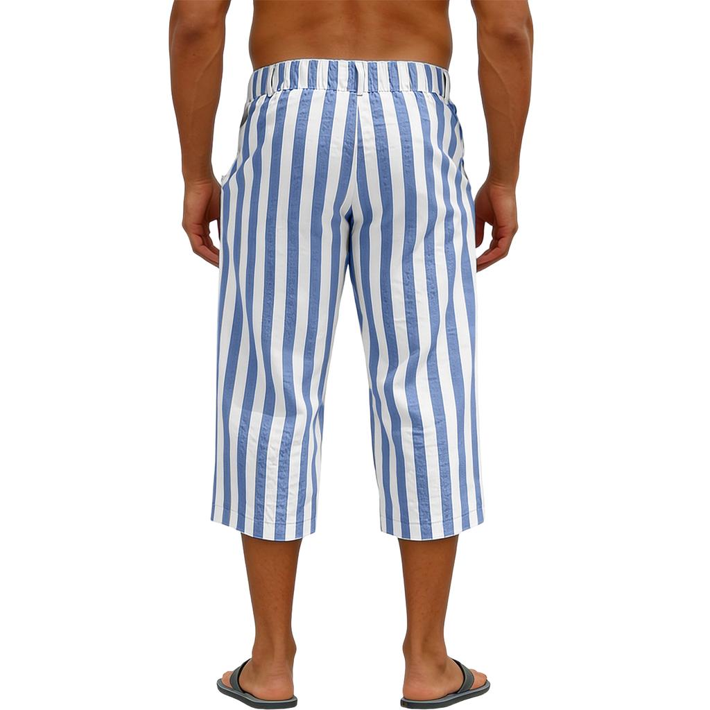 Pantaloni cropped a righe da uomo, sportivi e casual, con elastico in vita e gamba dritta