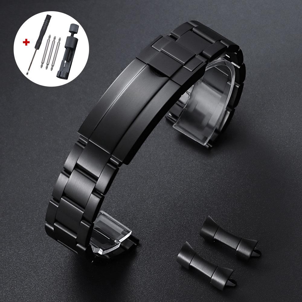 Luxury Curved Flat End Watch Strap 20mm 21mm 22mm Solid Stainless Steel Bracelet for Rolex for Oyster Metal Folidng Buckle Band