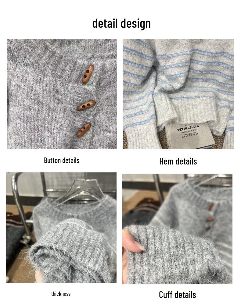 Women's Korean Style Retro Color Block Stripe Knitwear - Soft, Sticky, Round Neck, Loose Fit for Autumn/Winter