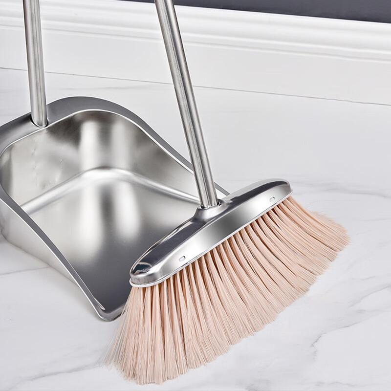 Upgraded Stainless Steel Broom and Dustpan Set with Wear-Resistant, Thickened Handle and Integrated Scooping Bucket
